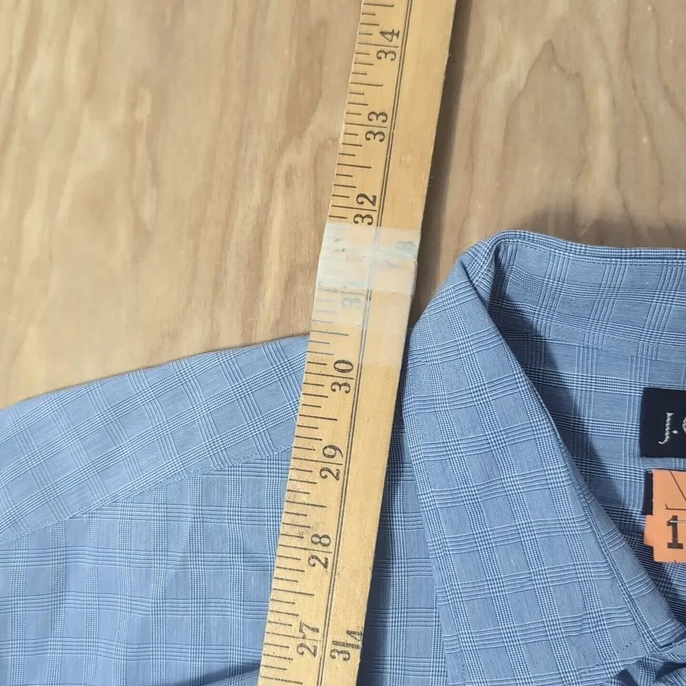 J.CREW Blue Square Check Modern Casual L/S Btn Down Dress Shirt Mens 16.5 32‎ 33